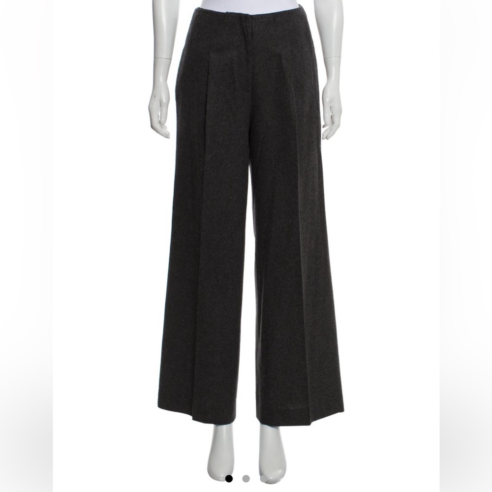 high waisted wide legged wool blend front pleat trousers